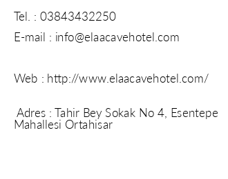 Elaa Cave Hotel iletiim bilgileri